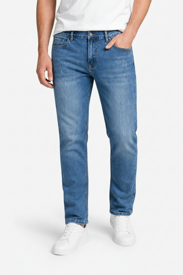 VALERIQUE | Jean Droit Taille Haute en Denim Bleu Clair pour homme – Coupe Classique