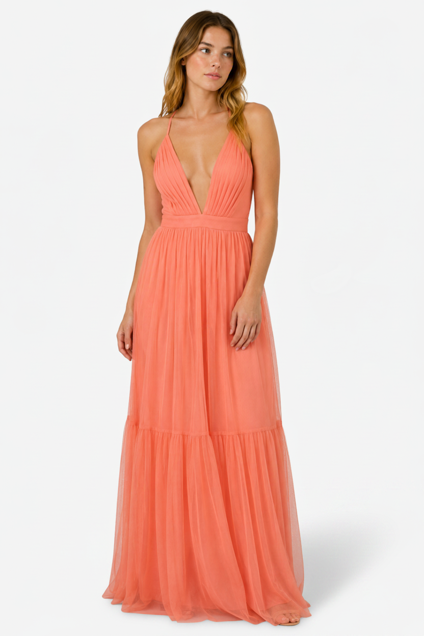 VALERIQUE | Femme Robe longue à fines bretelles coupe évasée détail plissé style fluide