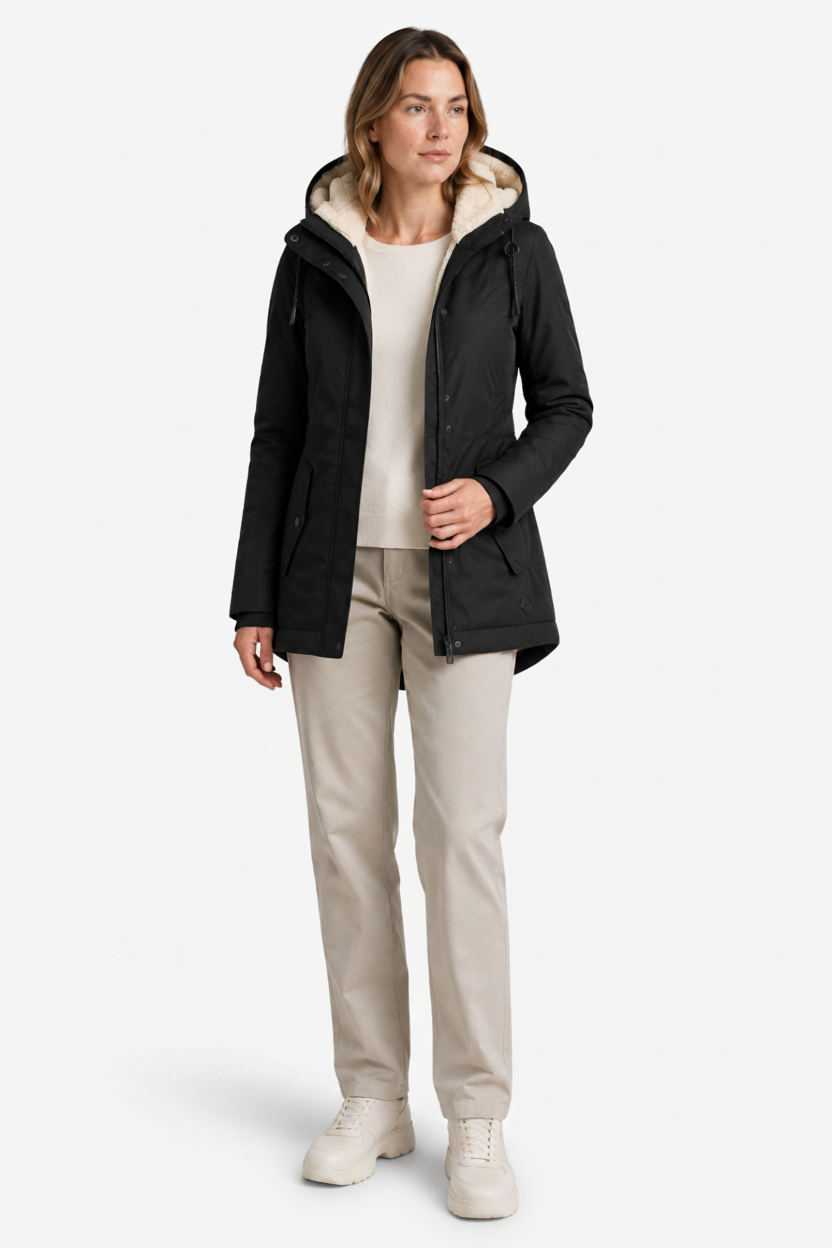 VALERIQUE | Veste d’Hiver à Capuche pour Femme – Doublure Pelucheuse Design Ajusté