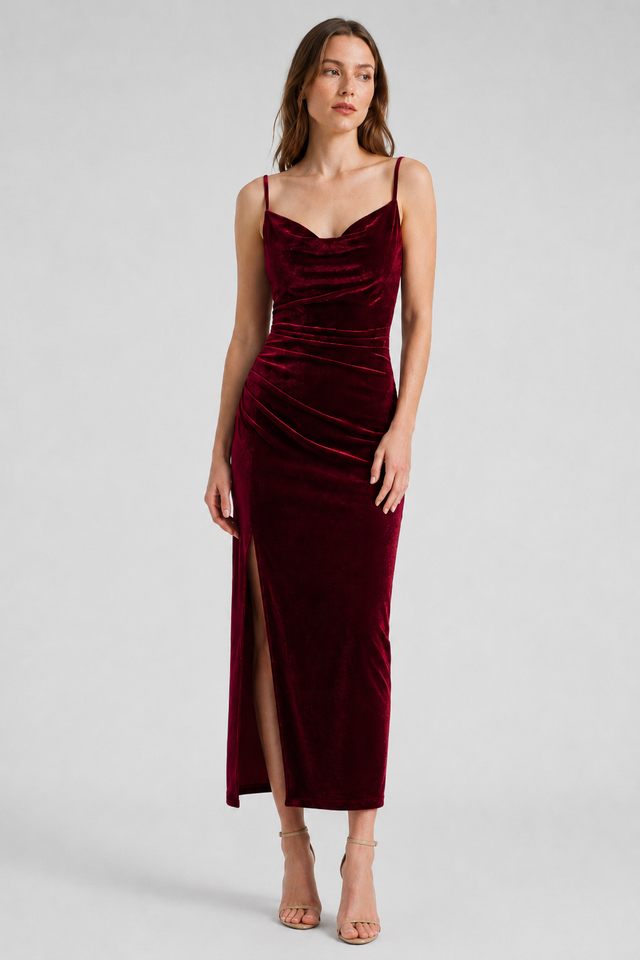VALERIQUE | Robe de Soirée Froncée à Bretelles Fines pour Femme – Allure Élégante