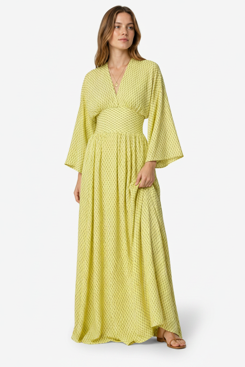 VALERIQUE | Robe Longue en Coton Léger Texturé pour Femme – Manches Amples