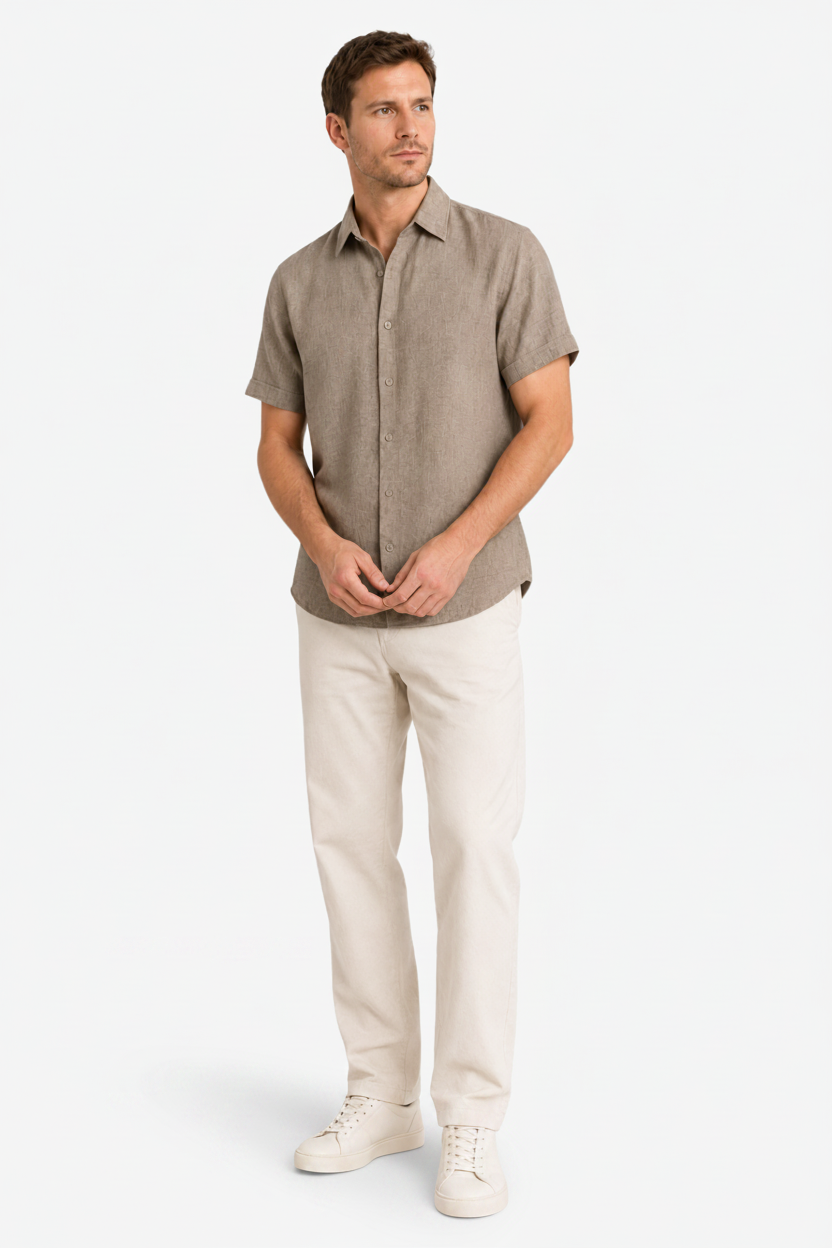 VALERIQUE | Homme Chemise en lin coupe ajustée manches courtes style décontracté