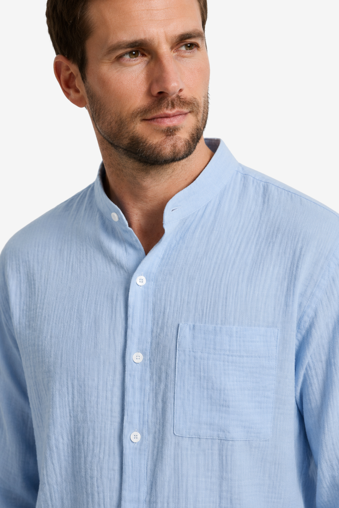VALERIQUE | Chemise en Lin pour Homme – Manches Longues et Col Officier Coupe Classique