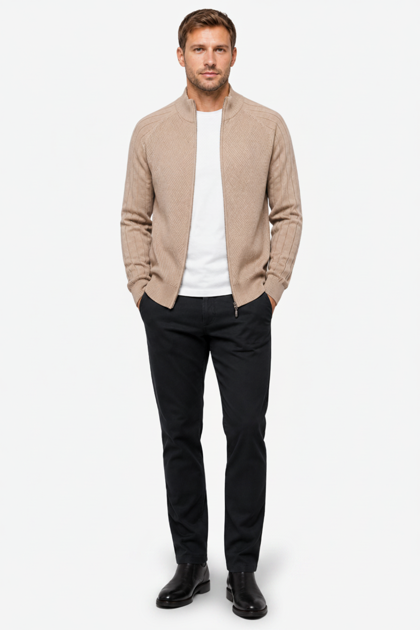 VALERIQUE | Cardigan Zippé en Coton pour Homme – Maille Élégante