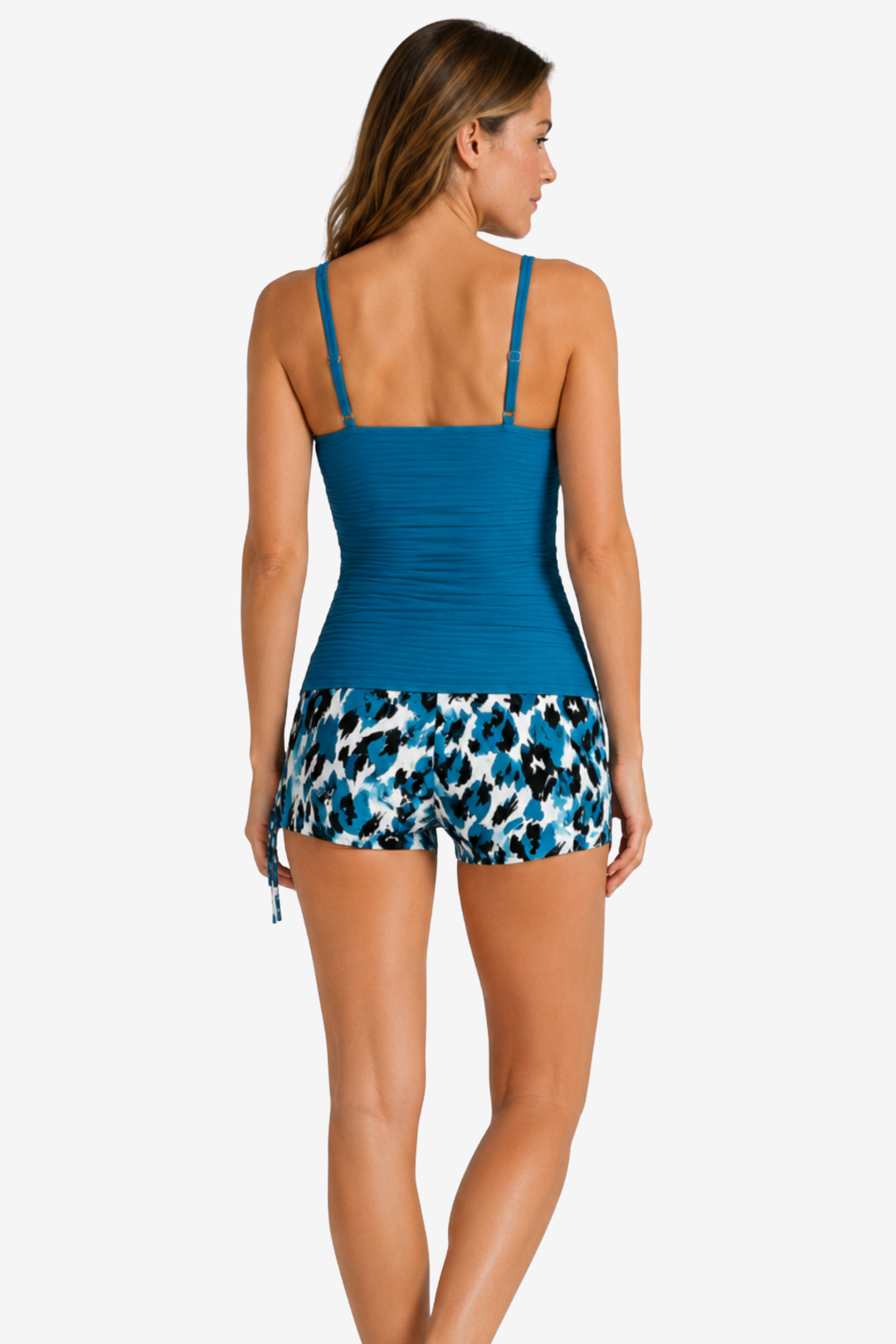 VALERIQUE | Ensemble Tankini Femme – Haut Gainant Froncé avec Bas Shorty Imprimé
