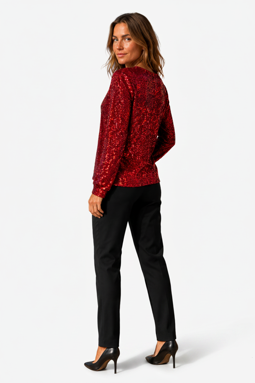 VALERIQUE | Blouse à sequins pour femme à manches longues – Col en V et sequins sur toute la surface