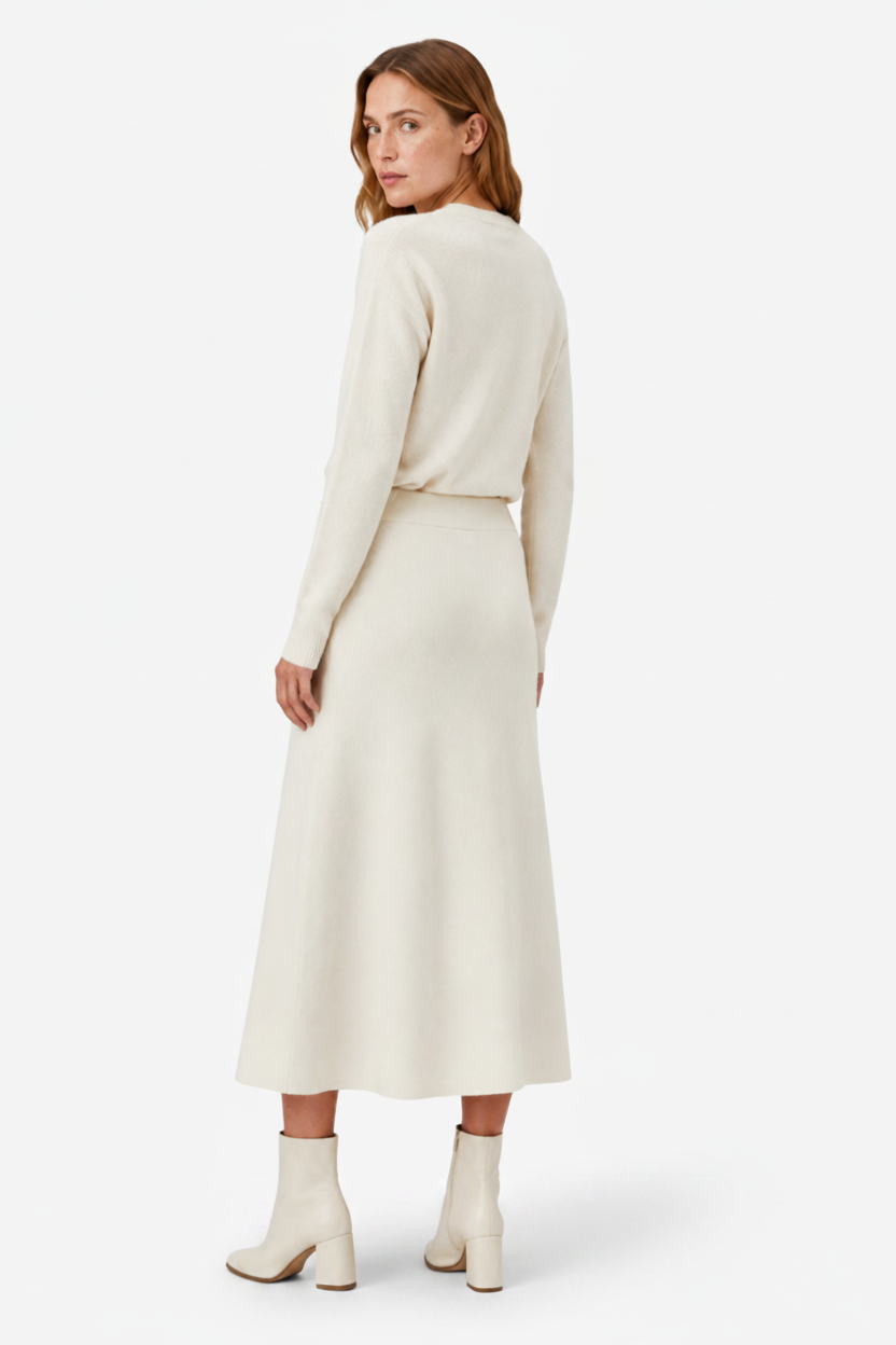 VALERIQUE | Jupe Midi Laine Coupe A à Fente pour Femme – Élégance Sculptée d’Hiver