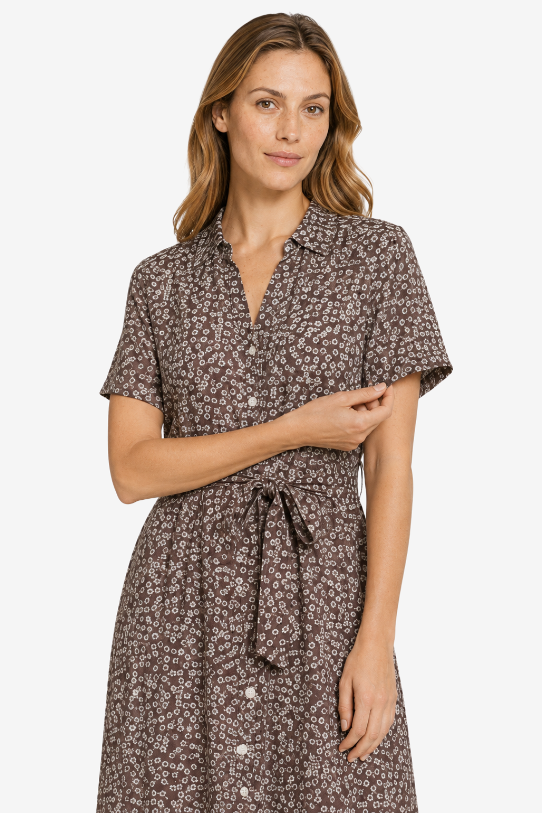 VALERIQUE | Femme Robe midi imprimé floral coupe évasée manches courtes style décontracté