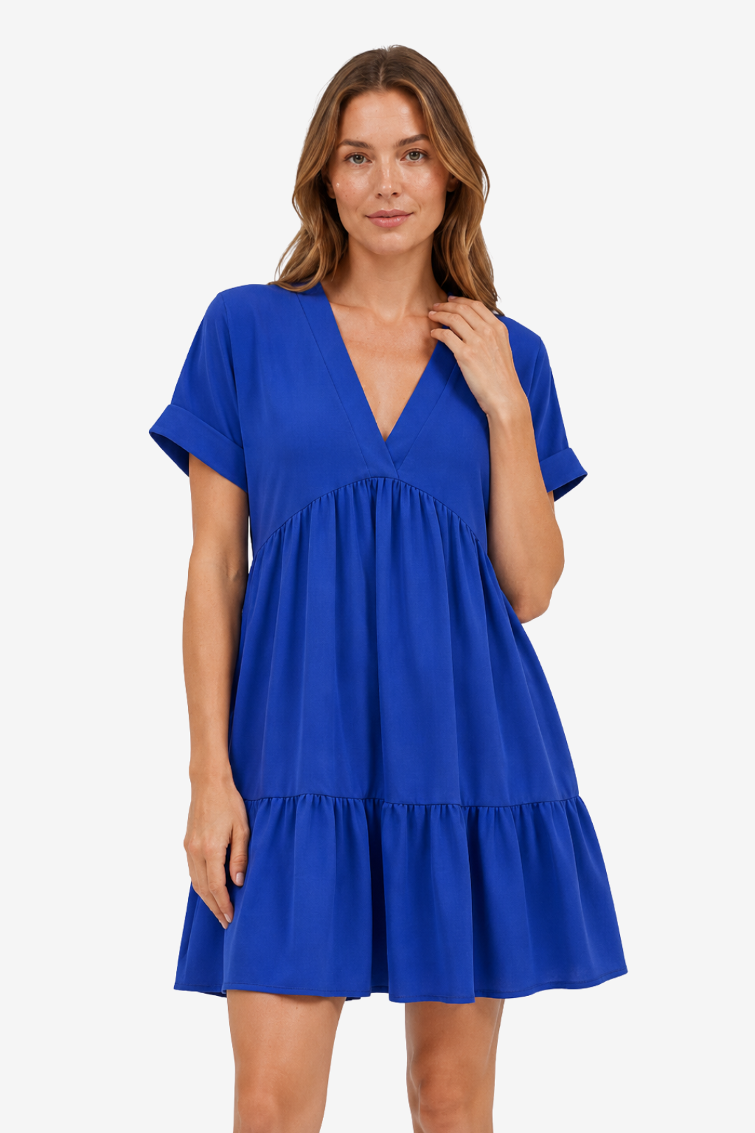 VALERIQUE | Robe Ample Col V pour Femme – Manches Courtes et Froncée