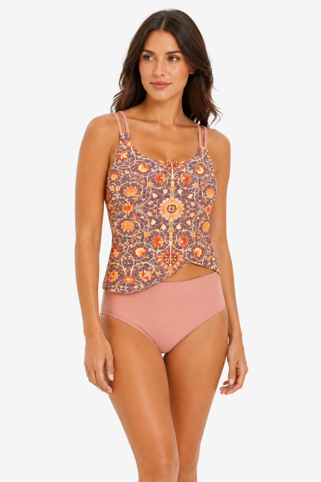 VALERIQUE | Ensemble Tankini Femme Asymétrique – Haut Imprimé Gainant avec Bas Taille Haute
