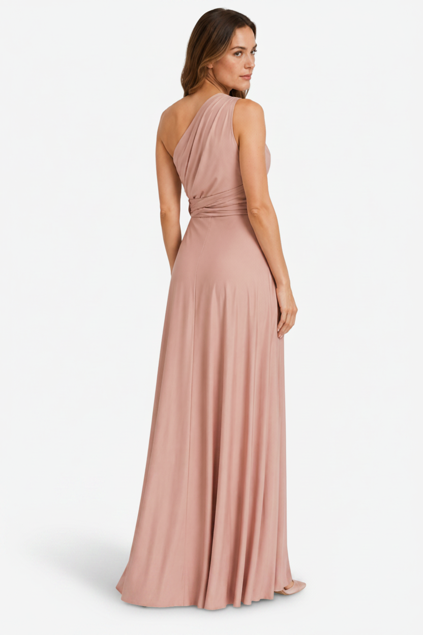 VALERIQUE | Femme Robe Longue Asymétrique pour Femme - Rose Poudré et Beige