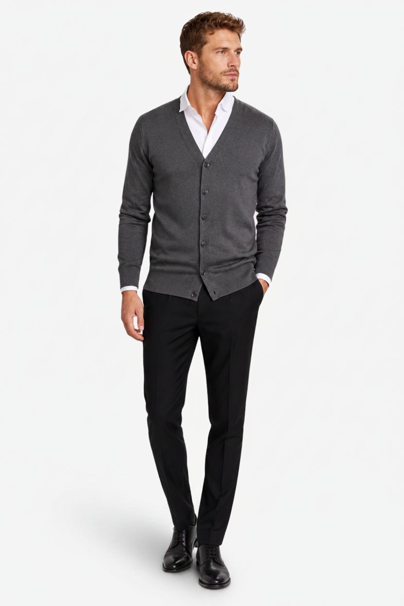 VALERIQUE | Cardigan Boutonné pour Homme – Col en V Coupe Slim Maille Fine