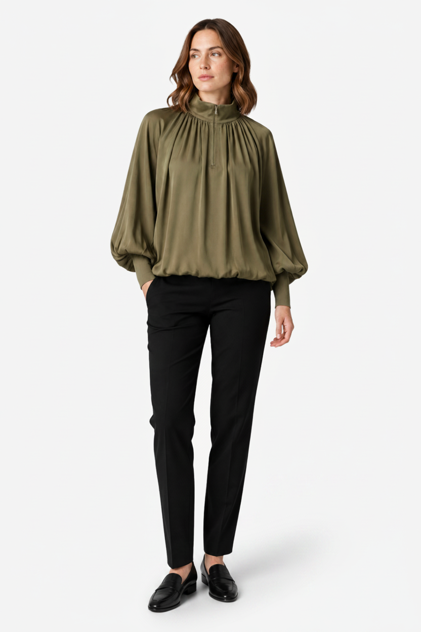 VALERIQUE | Blouse à Revers Plissés pour Femme – Élégance Fluide