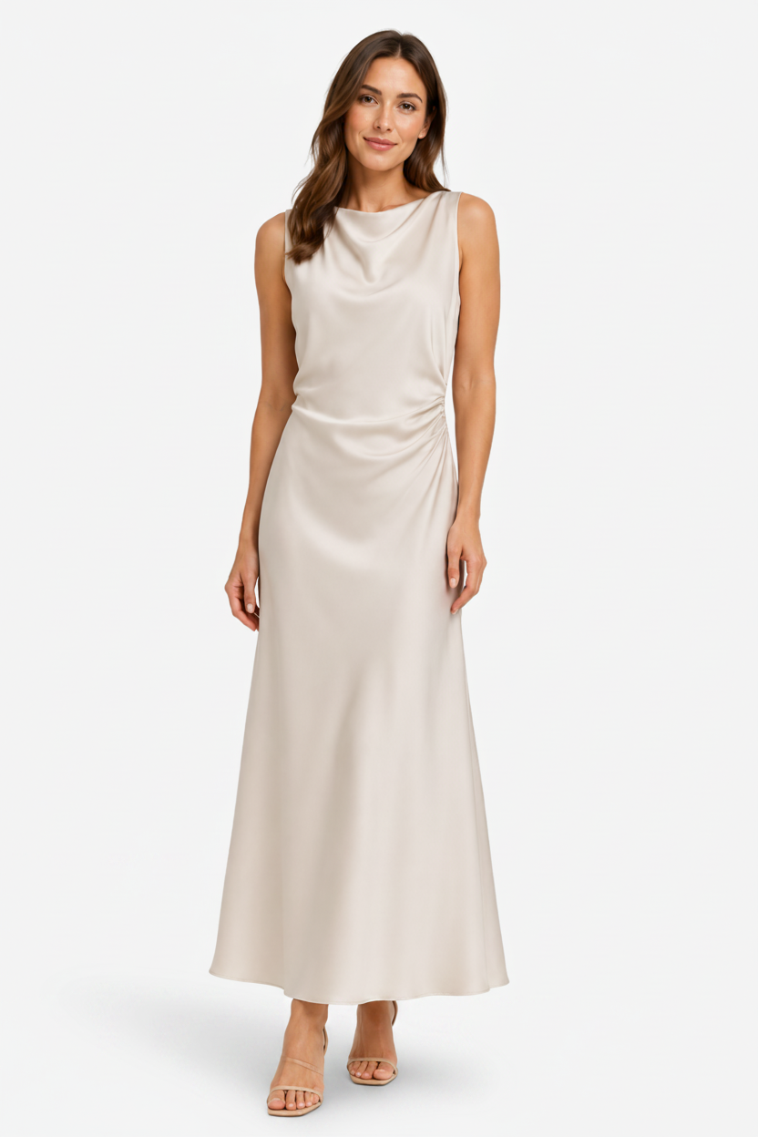 VALERIQUE | Robe Midi Satinée Type Slip pour Femme – Élégance Fluide