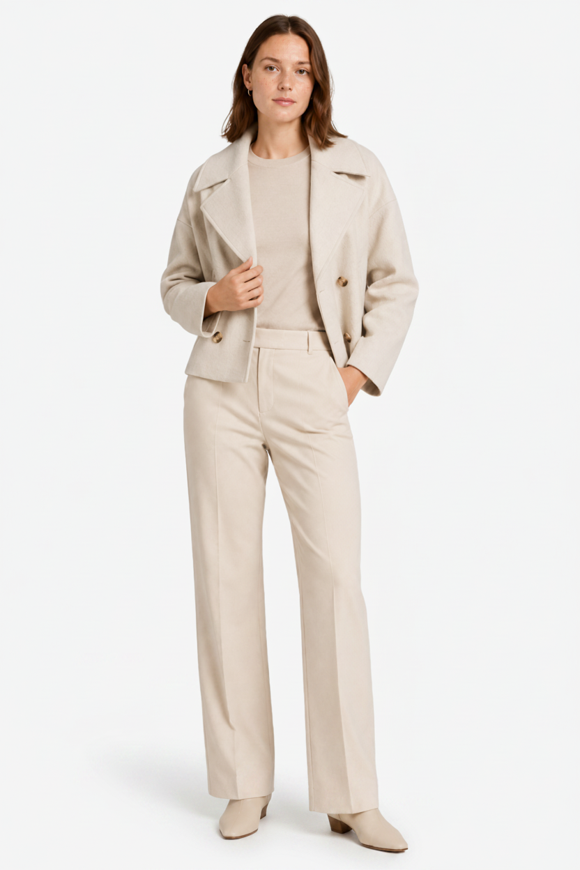 VALERIQUE | Manteau Court Double Boutonnage pour Femme - Beige, Marron et Noir
