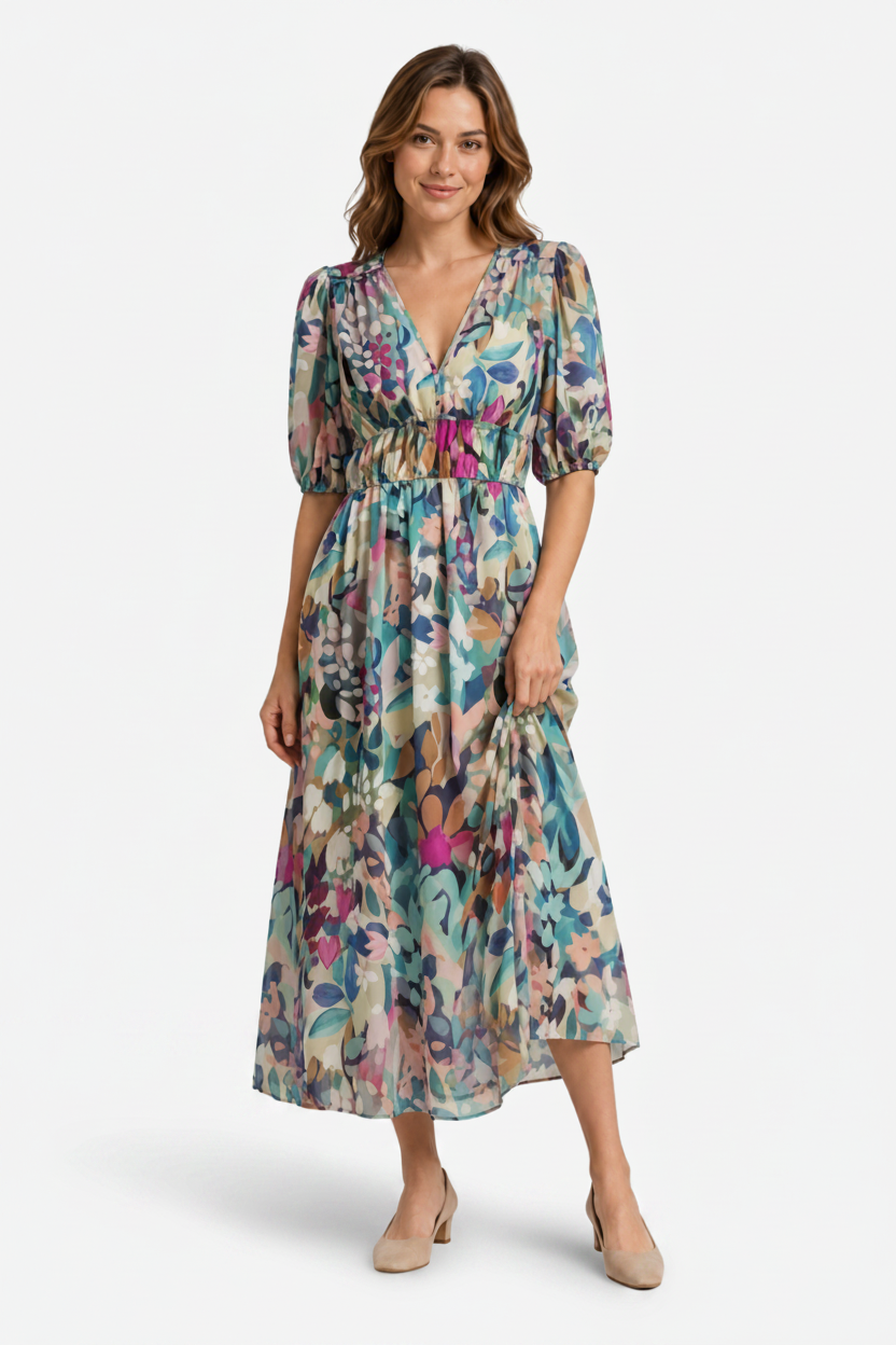 VALERIQUE | Robe à Col V en Coton Léger pour Femme – Taille Marquée