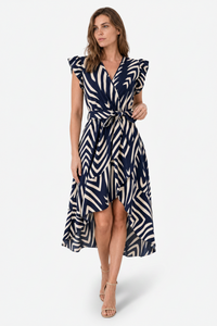 VALERIQUE | Robe Portefeuille Courte à Motif pour Femme – Manches Volantées