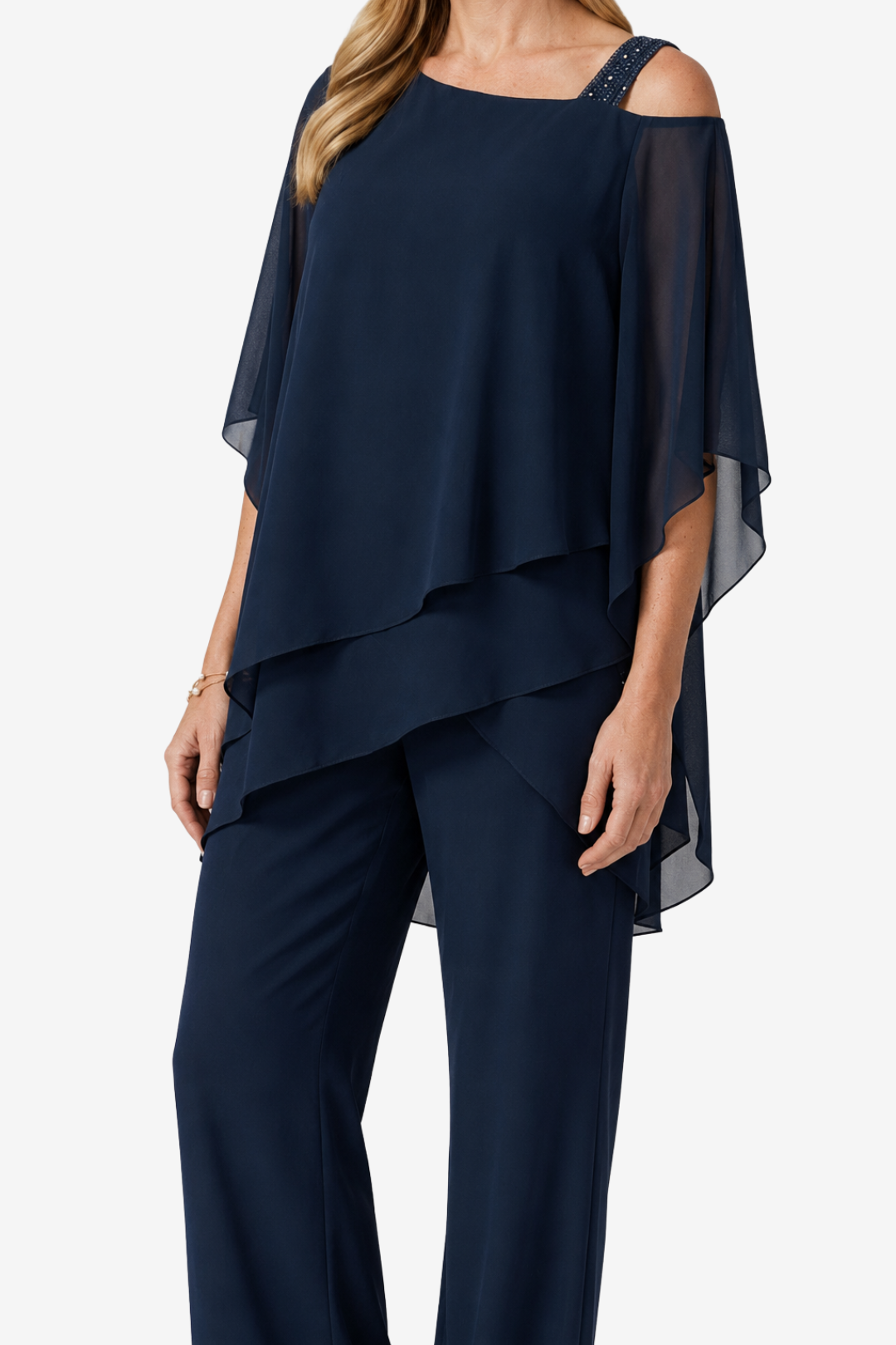 VALERIQUE | Ensemble Deux Pièces en Mousseline pour Femme – Haut Asymétrique et Pantalon Large