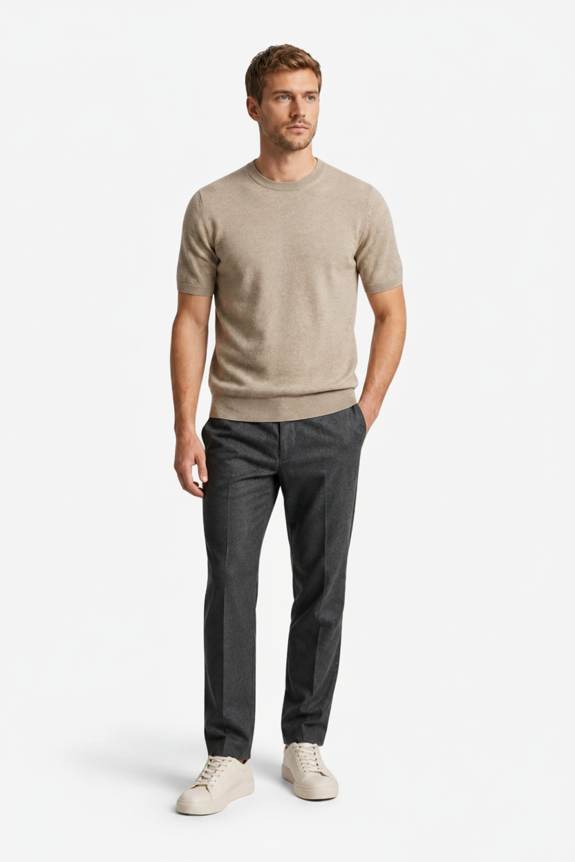 VALERIQUE | Homme T-shirt maille fine coupe ajustée col rond style minimaliste