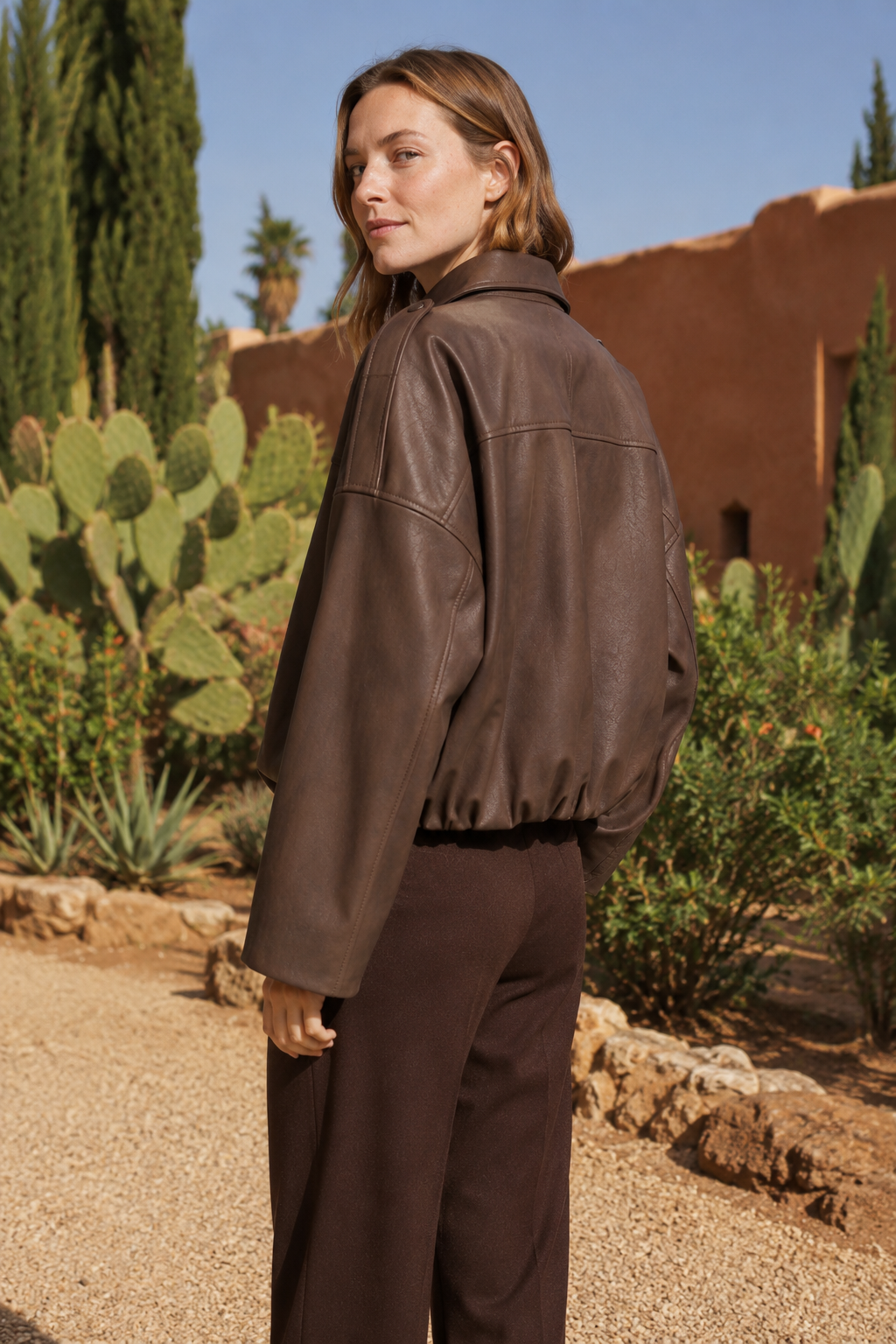 VALERIQUE | Veste Oversized en Cuir Femme - Café, Beige et Noir