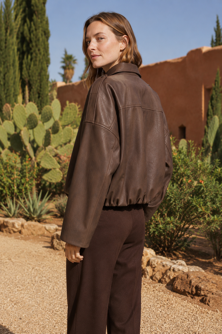 VALERIQUE | Veste Oversized en Cuir Femme - Café, Beige et Noir