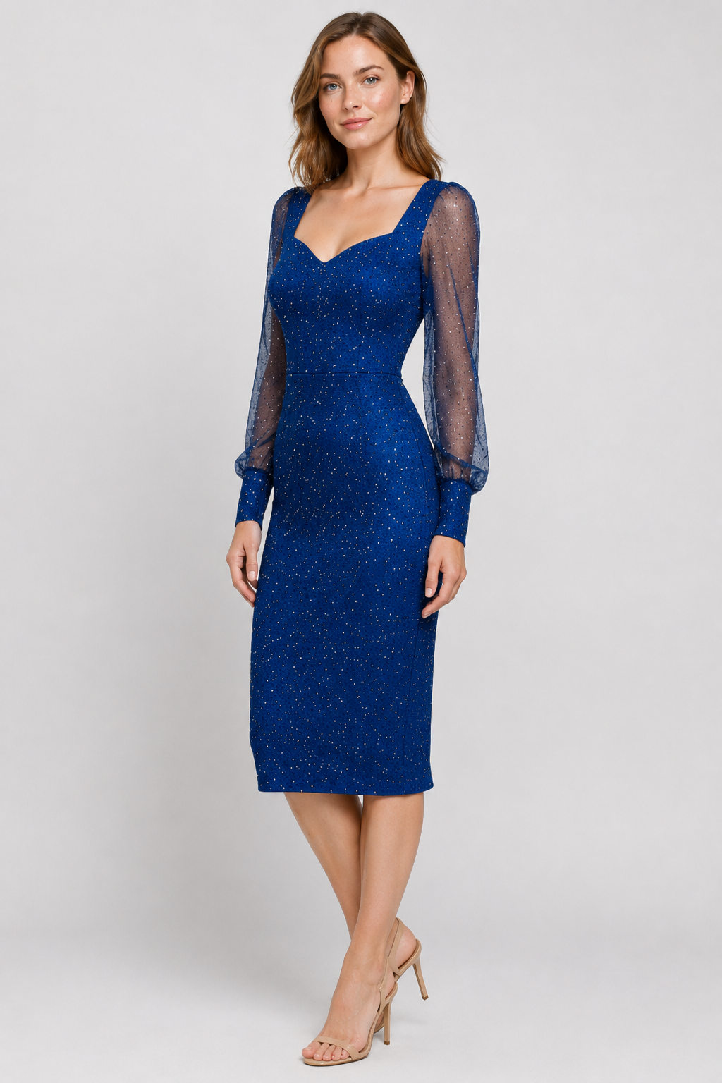 VALERIQUE | Robe Moulante en Maille à Sequins Col V pour Femme – Éclat Élégant