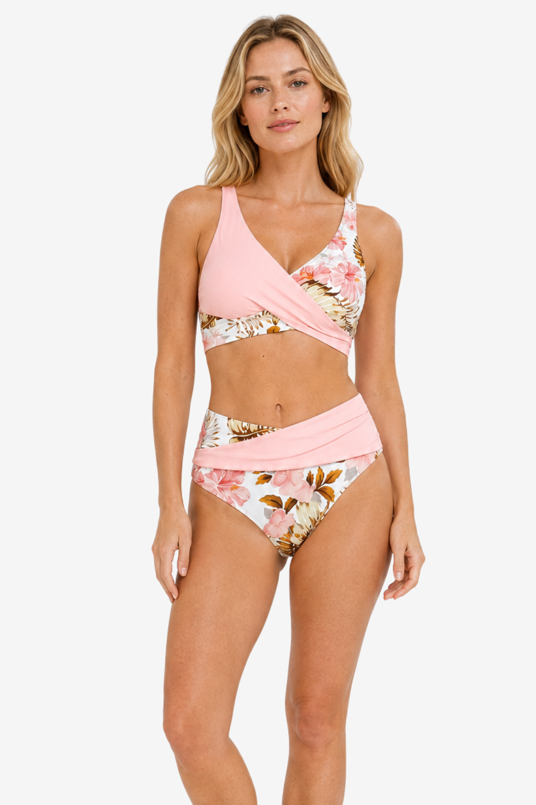 VALERIQUE | Ensemble Bikini Femme Croisé Fleuri – Maillot de Bain Deux Pièces Taille Haute