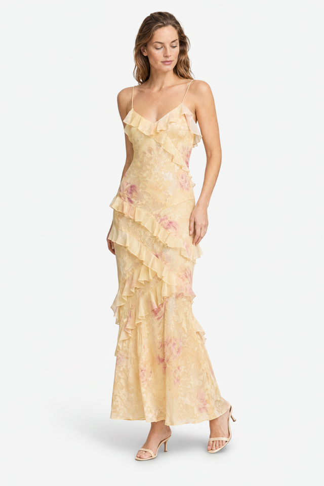 VALERIQUE | Robe Longue en Coton Léger à Volants pour Femme – Bretelles Fines