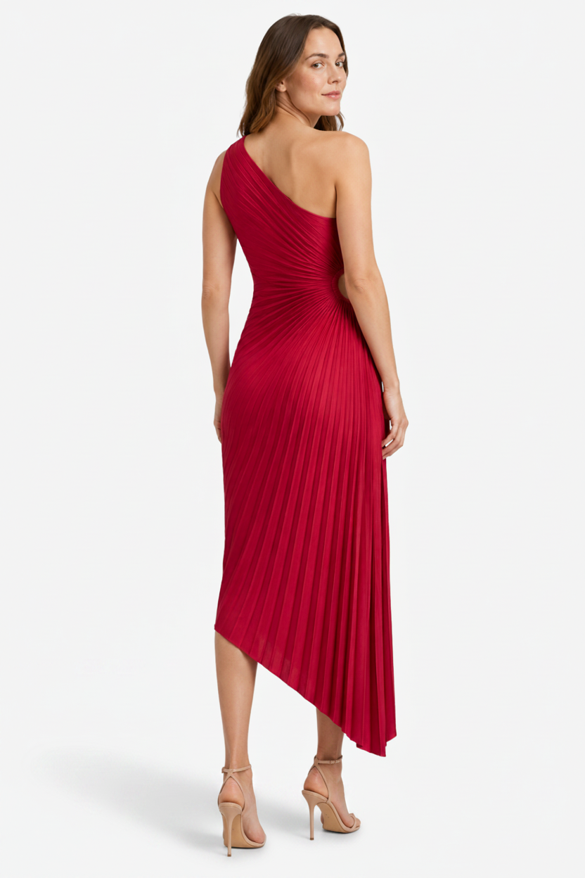 VALERIQUE | Robe Midi Plissée Asymétrique en Coton Léger pour Femme – Une Épaule