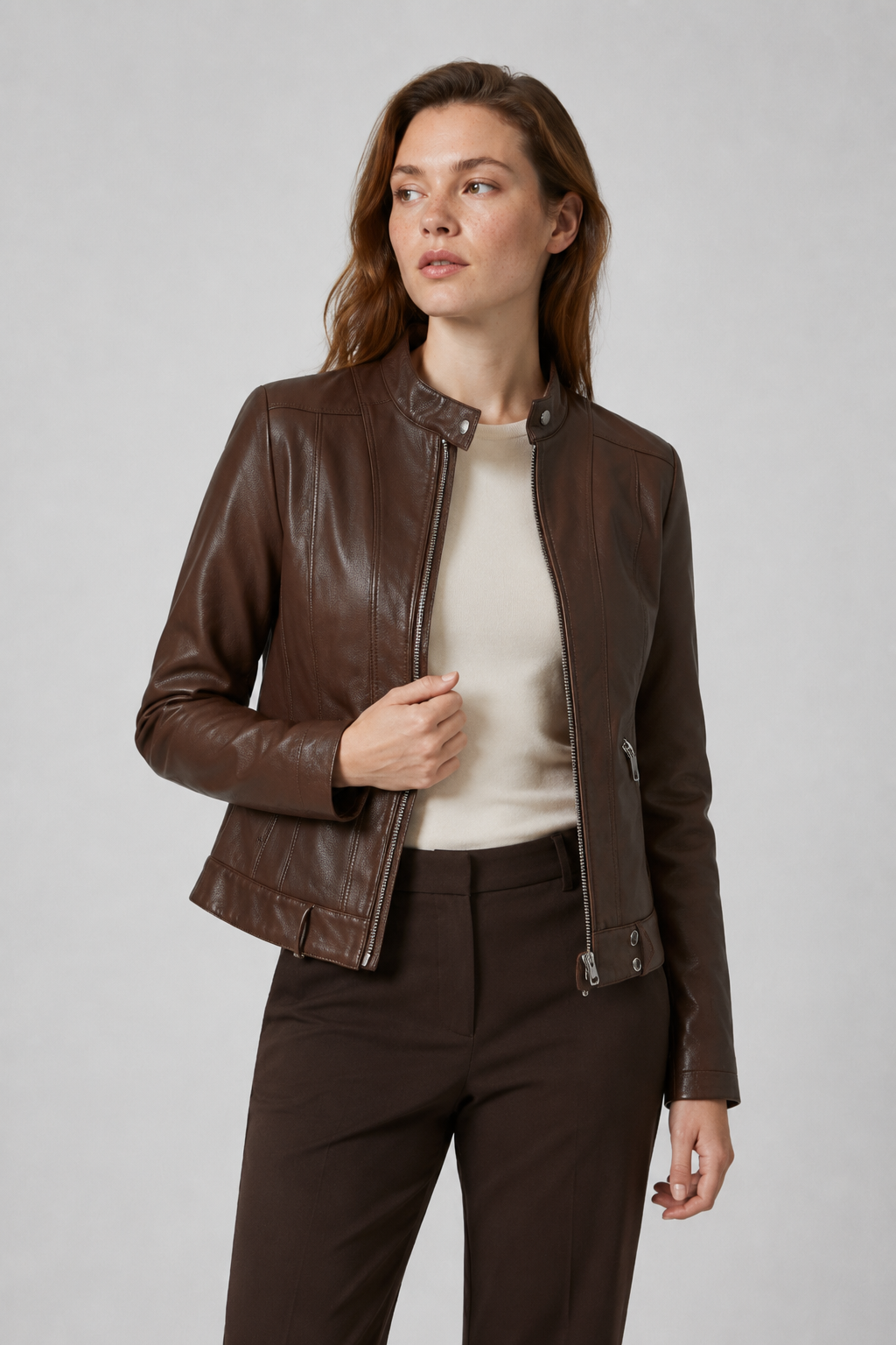 VALERIQUE | Veste en Cuir Femme - Café et Noir