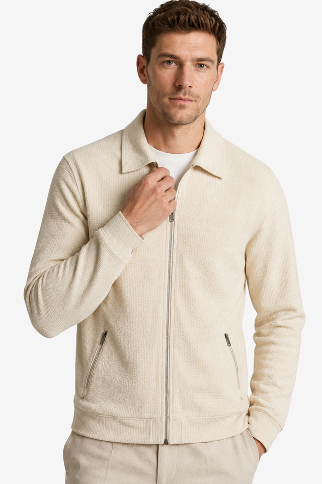 VALERIQUE | Homme Veste zippée texturée coupe ajustée col chemise style minimaliste