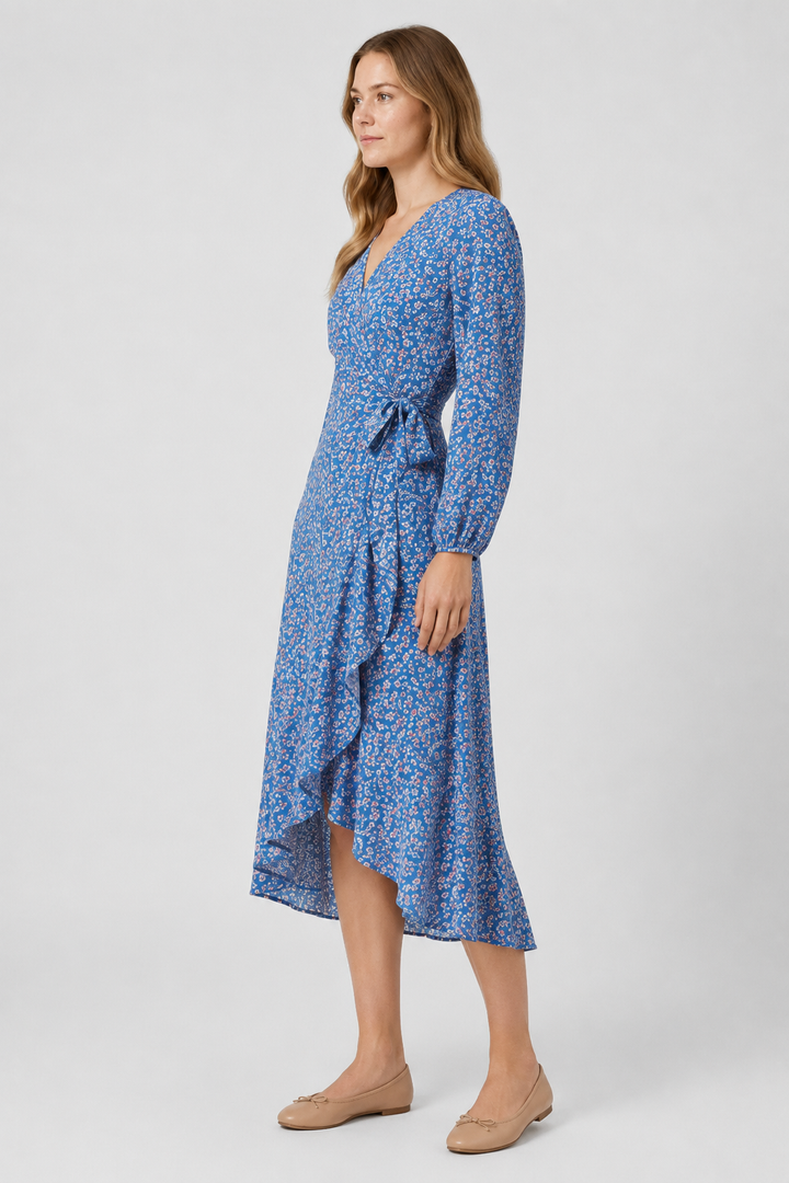 VALERIQUE | Femme Robe Formelle Cache-Cœur en, Manches Longues Bouffantes, Col en V Profond