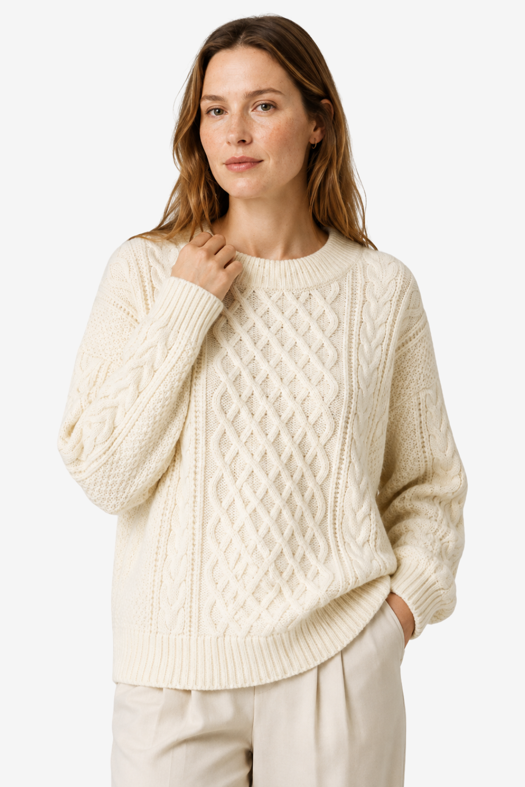 VALERIQUE | Pull en Maille Torsadée pour Femme – Col Rond Texturé Design Décontracté