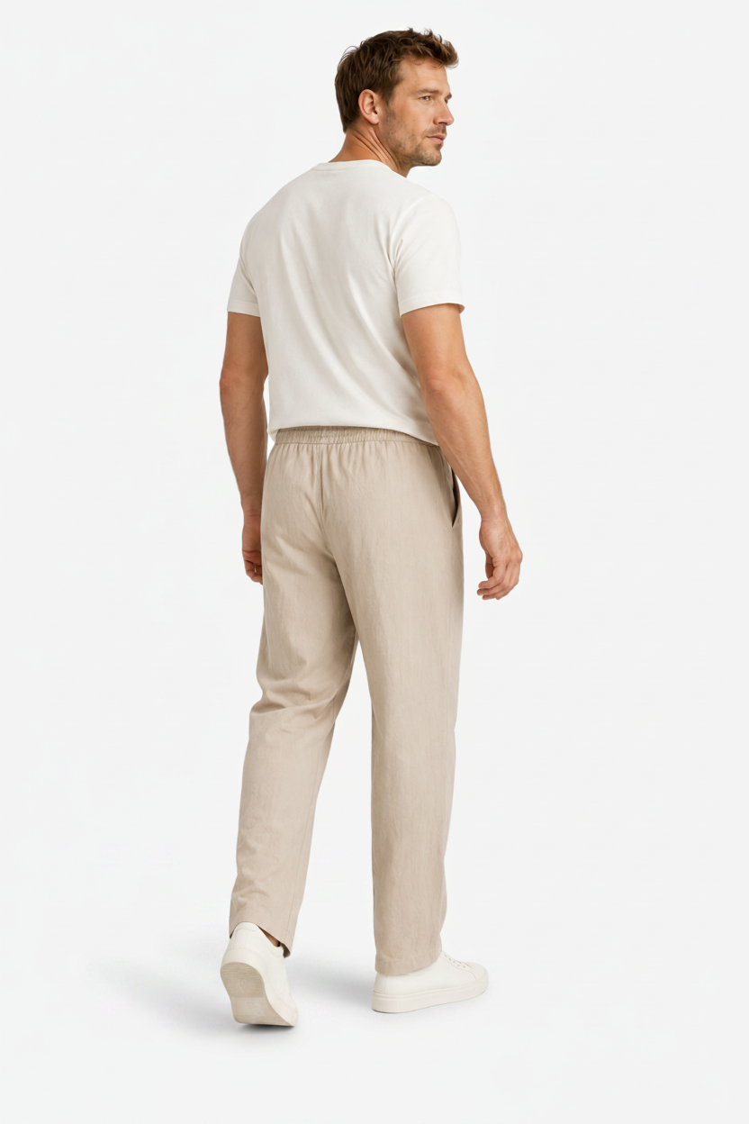 VALERIQUE | Homme pantalon droit en coton à taille élastiquée avec cordon longueur cheville