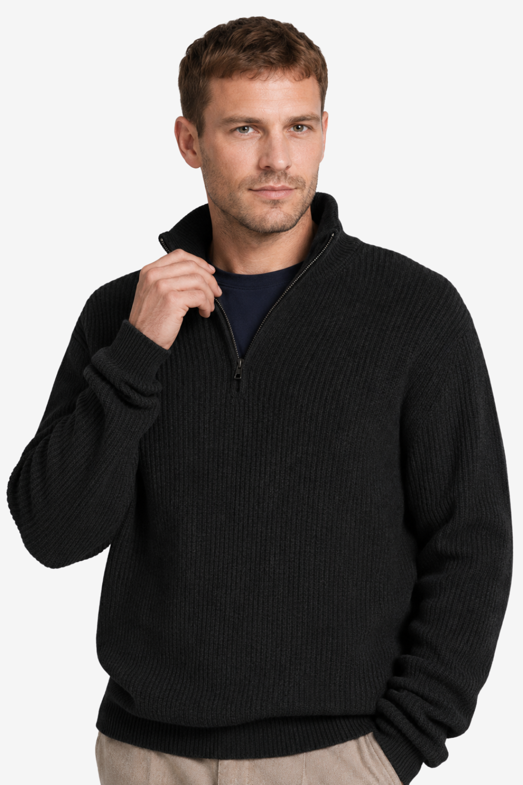 VALERIQUE | Pull Col Zippé pour Homme – Maille Côtelée Col Montant Manches Longues