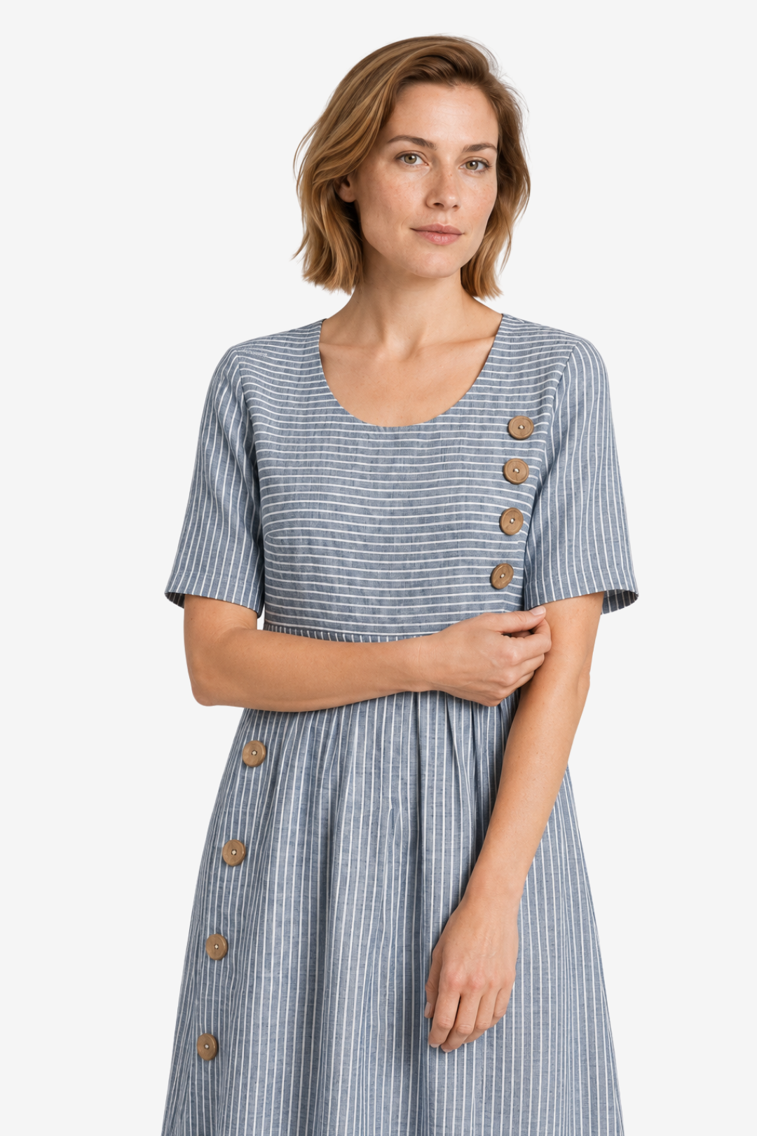 VALERIQUE | Femme Robe en lin coupe évasée manches courtes style décontracté