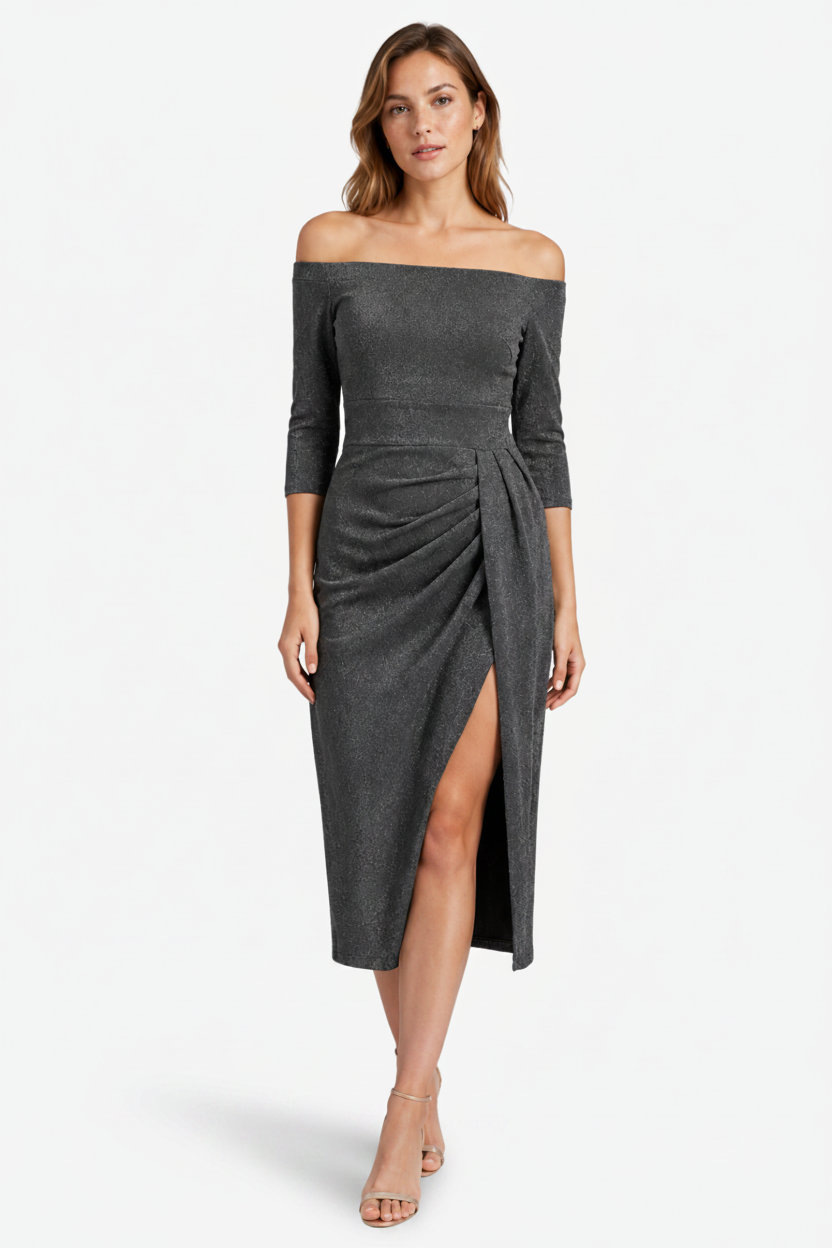 VALERIQUE | Femme Robe Gaine Glissante pour- Noir et Rouge