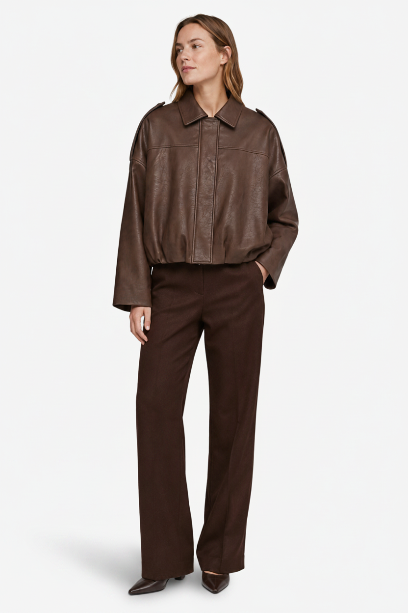 VALERIQUE | Veste Oversized en Cuir Femme - Café, Beige et Noir