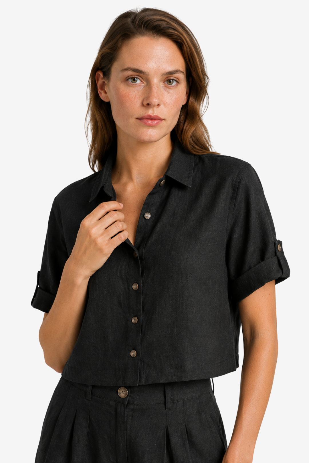 VALERIQUE | Ensemble Deux Pièces en Mélange de Lin pour Femme – Chemise Ample et Short Taille Haute
