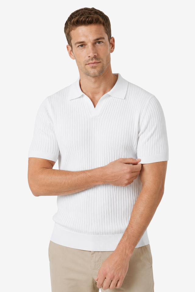 VALERIQUE | Polo Ajusté en Maille Côtelée Légère pour Homme – Col Ouvert Décontracté