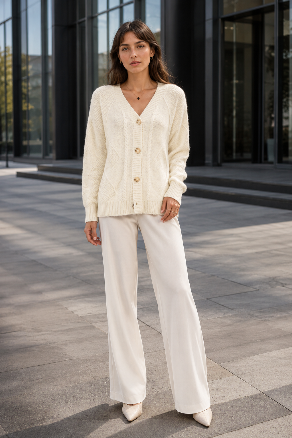 VALERIQUE | Cardigan en Maille Torsadée pour Femme – Col en V Fermeture Boutonnée Design Confortable