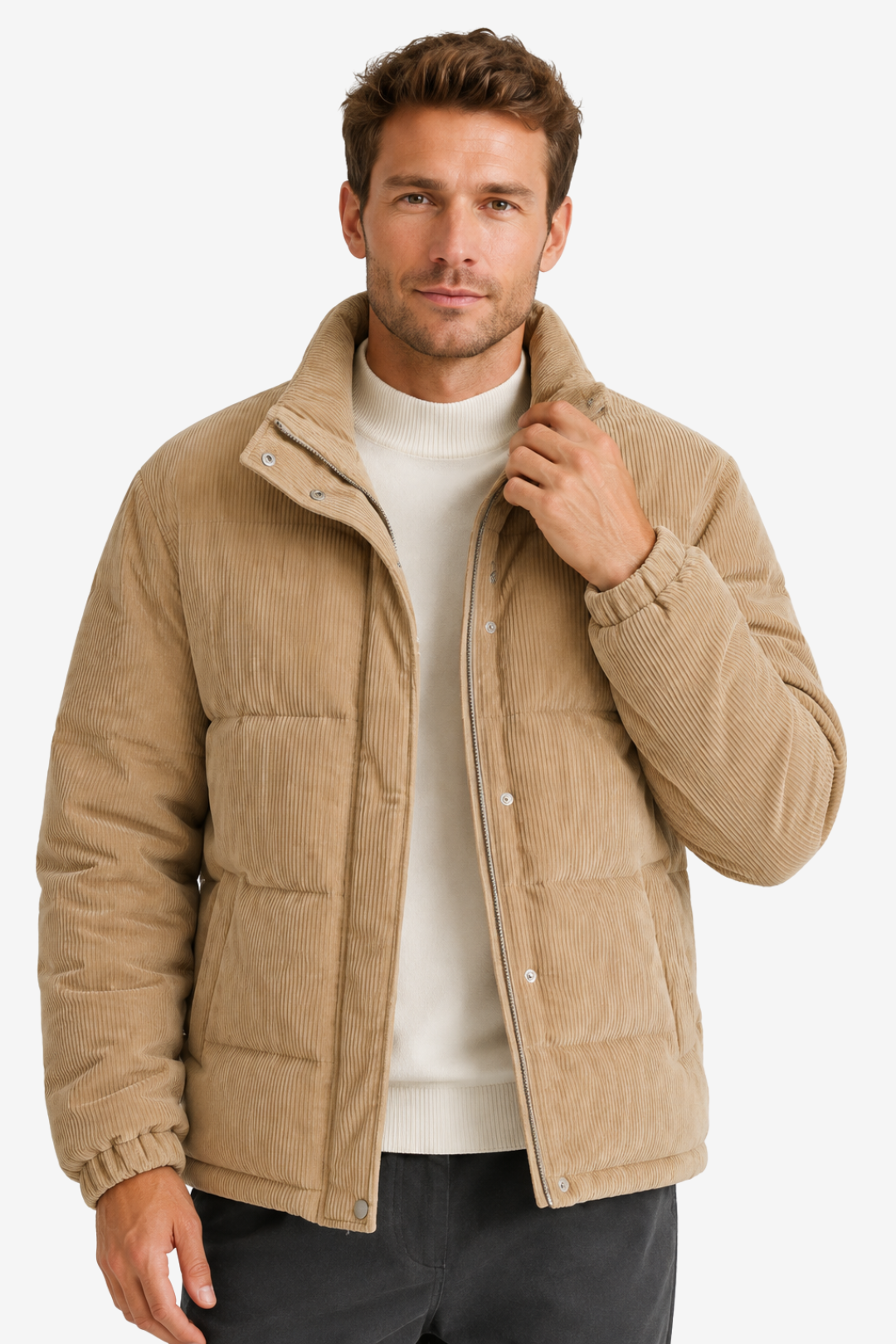 VALERIQUE | Doudoune pour Homme – Col Montant Velours Côtelé Design Décontracté