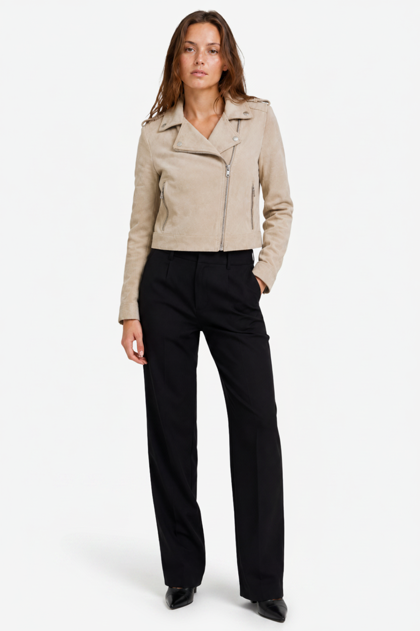 VALERIQUE | Veste en Cuir pour Femme – Coupe Courte Style Biker Fermeture Zippée