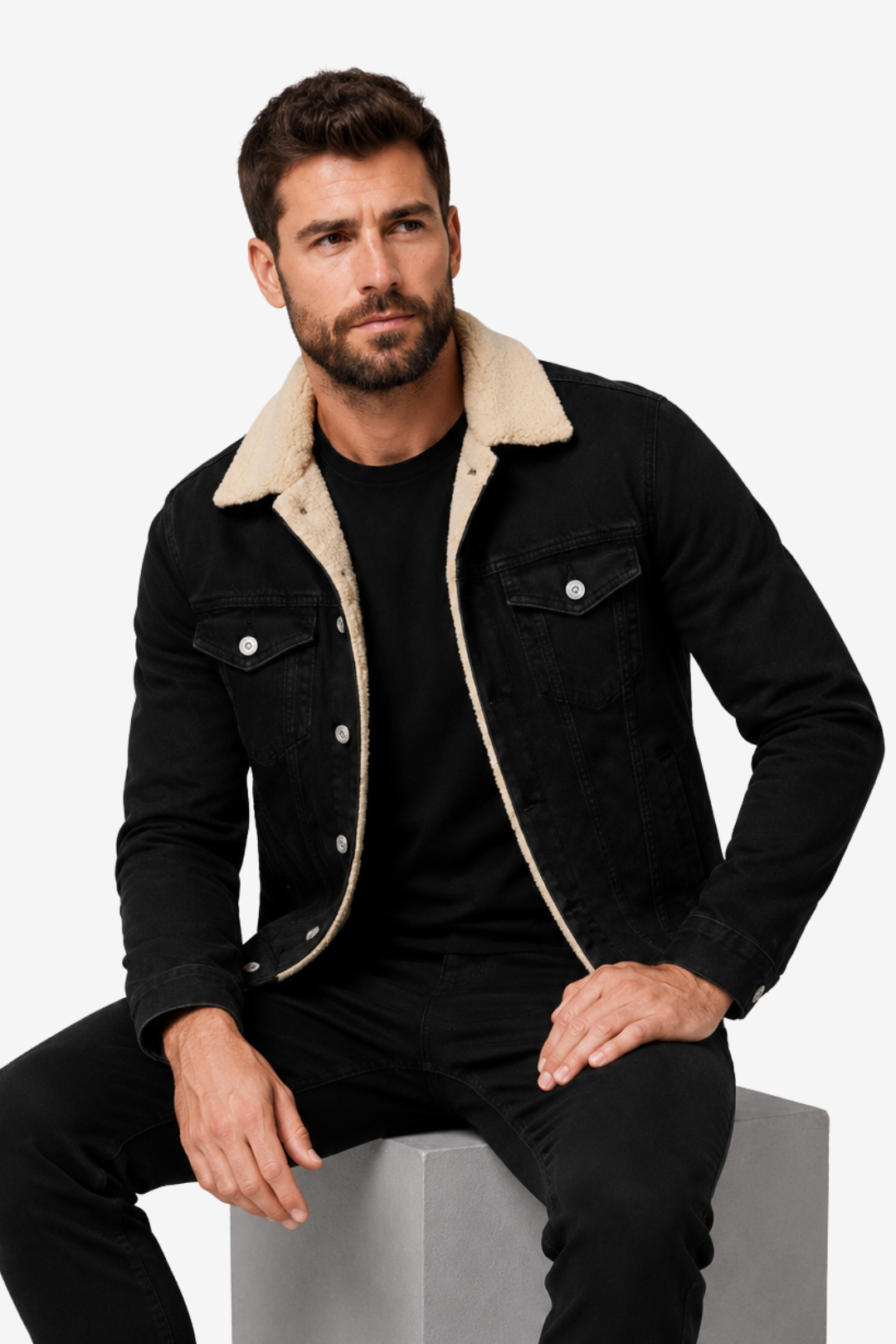 VALERIQUE | Veste en Jean pour Homme – Col Sherpa Fermeture Boutonnée Design Décontracté