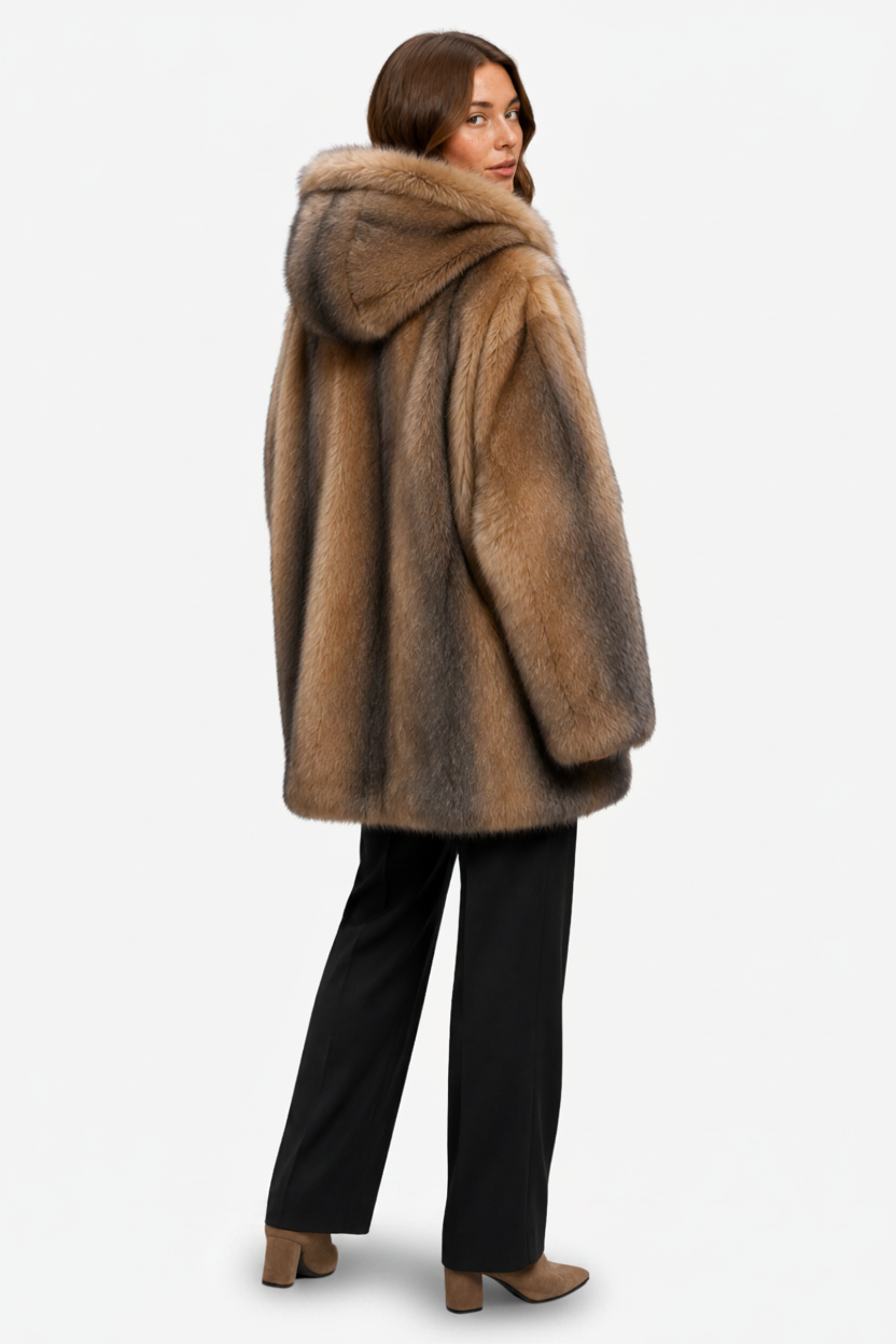 VALERIQUE | Manteau Long pour Femme – Capuche en Fausse Fourrure