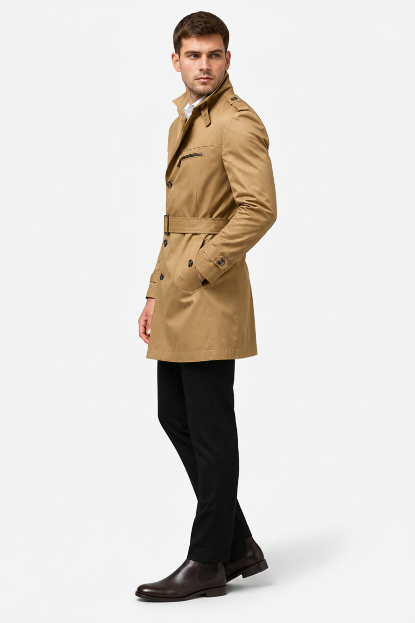 VALERIQUE | Trench-coat pour homme à ceinture – Col à revers et fermeture boutonnée