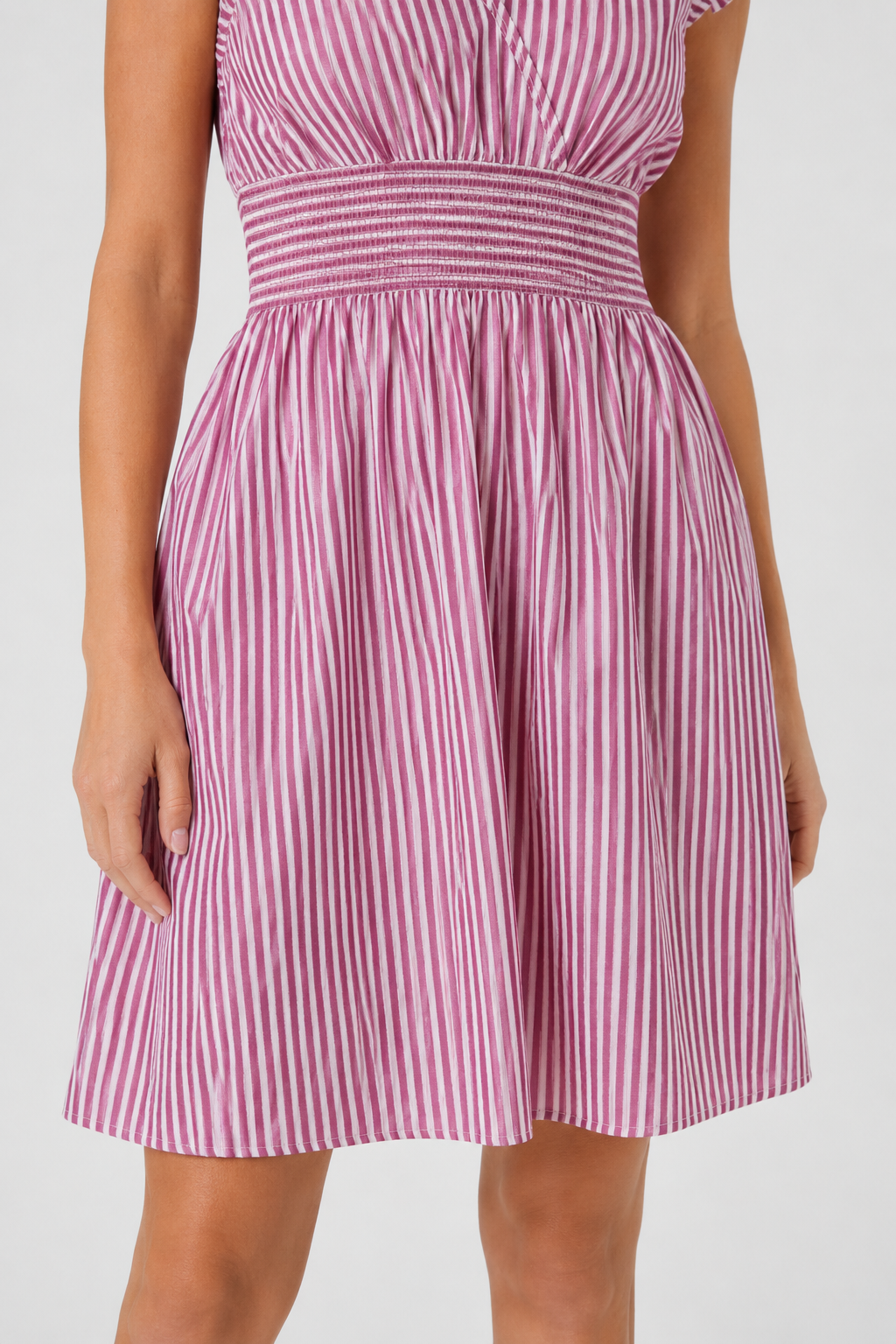 VALERIQUE | Femme Robe Décontractée à Rayures en Mélange de Coton, Col en V Profond, Manches Volantées
