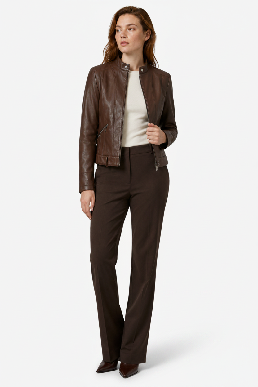 VALERIQUE | Veste en Cuir Femme - Café et Noir