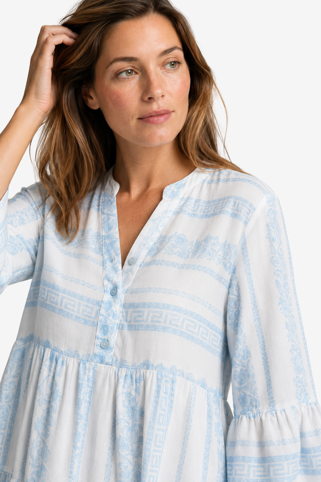 VALERIQUE | Robe Midi Ample pour Femme – Col V et Boutonnée