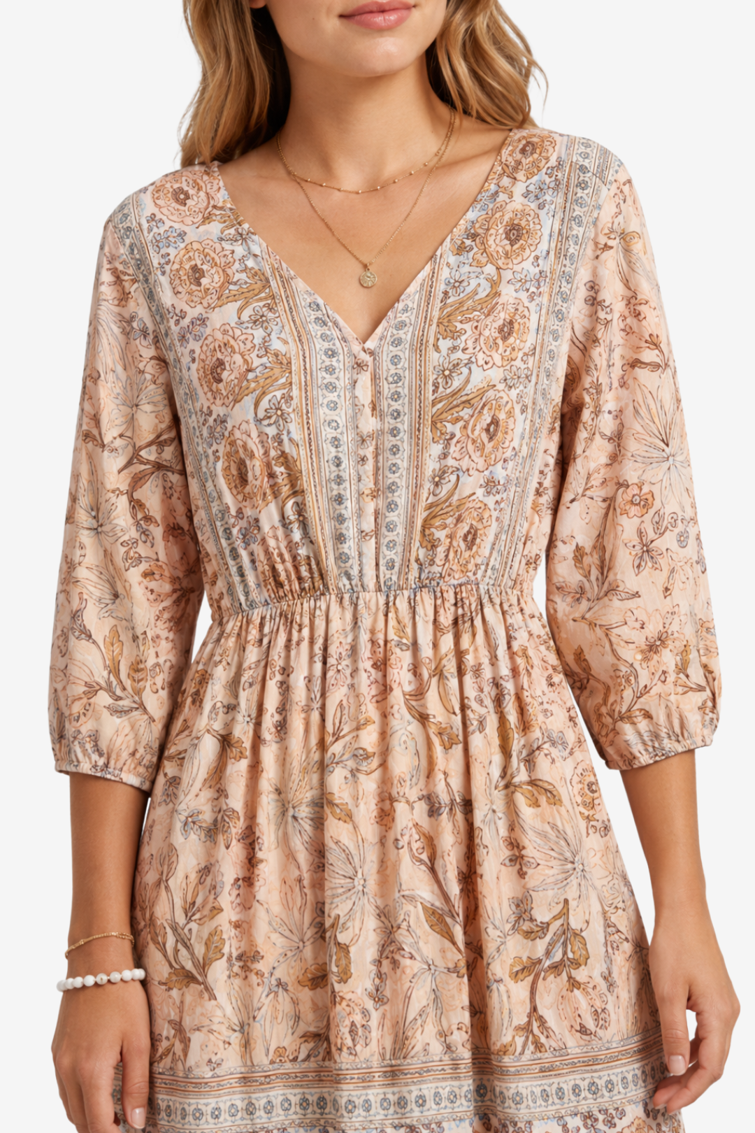 VALERIQUE | Robe Midi à Imprimé Floral pour Femme – Manches 3/4 et Col V